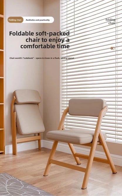 PU Leather Folding Chair Metal Frame Wood Grain Finish Comfortable Padded Seat Space Saving Dining Office Makeup Desk Chair
