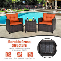3 PCS Patio Rattan Furniture Set Cushioned Conversation Set Sofa Orange