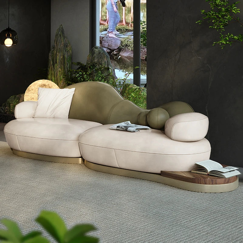#French Luxury Fabric Sectional Sofa Modern Design Wood Legs Apartment Living Room High-End Special-Shaped