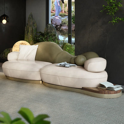 #French Luxury Fabric Sectional Sofa Modern Design Wood Legs Apartment Living Room High-End Special-Shaped