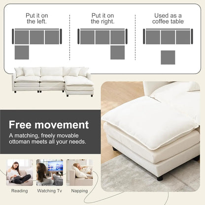 108" Cloud Sectional Couches for Living Room,Convertible L-Shape Couch with Ottoman,3 Seater Modular Sectional Sofa, Customized