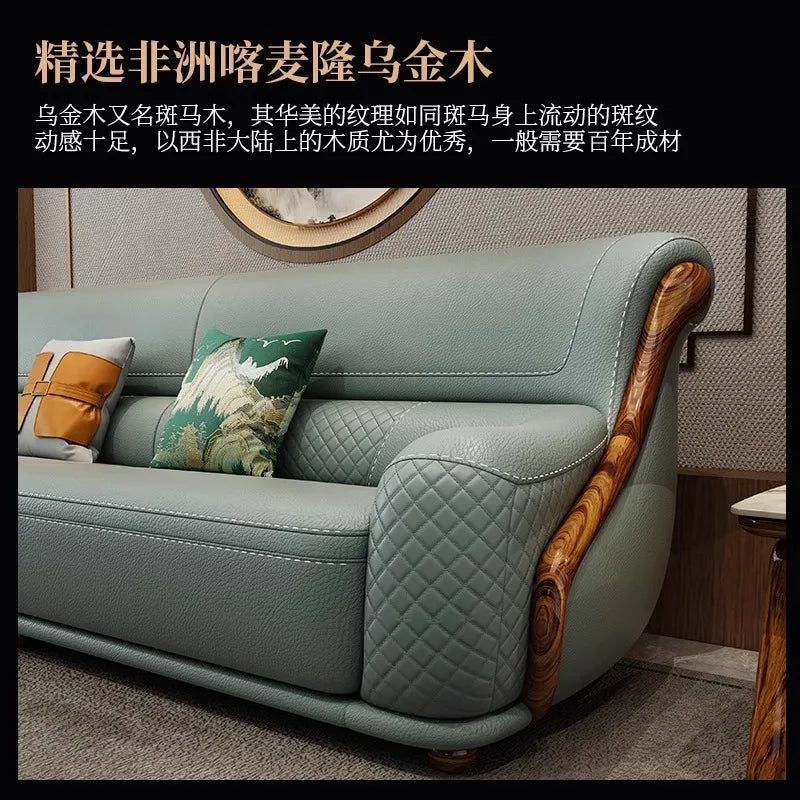 leather sofa new Chinese-style first-layer cowhide European-style solid wood living room corner combination villa