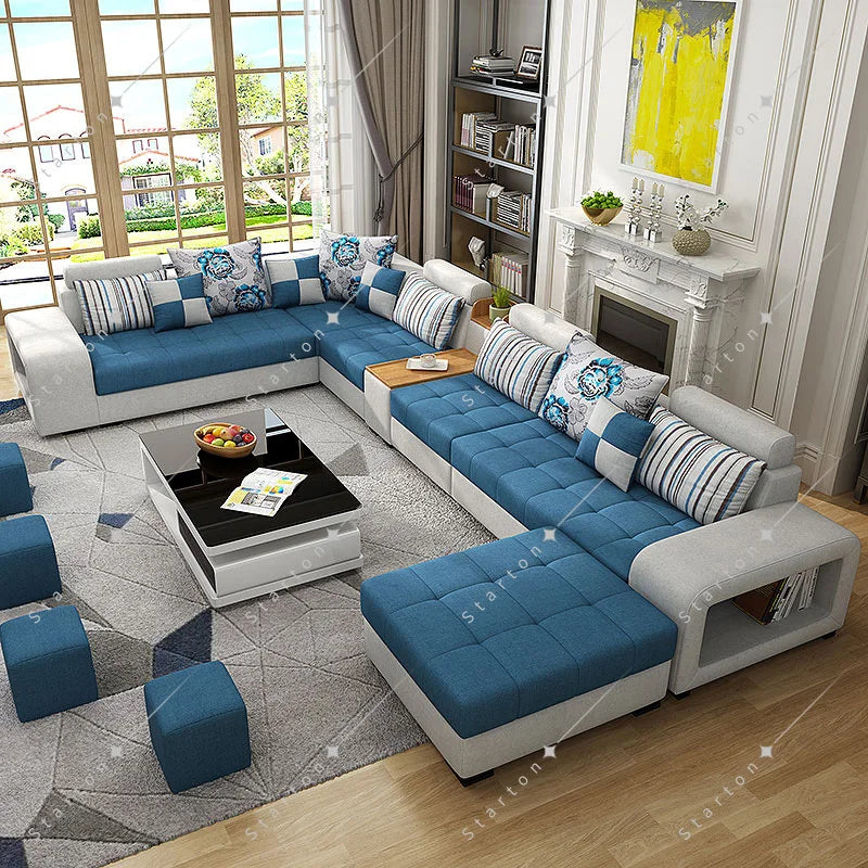 Modern Style Fabric Sectional Sofa Cum Bed Couch Living Room Sofas Set Home Luxury U Shaped Corner Sofa Set 7 Seater