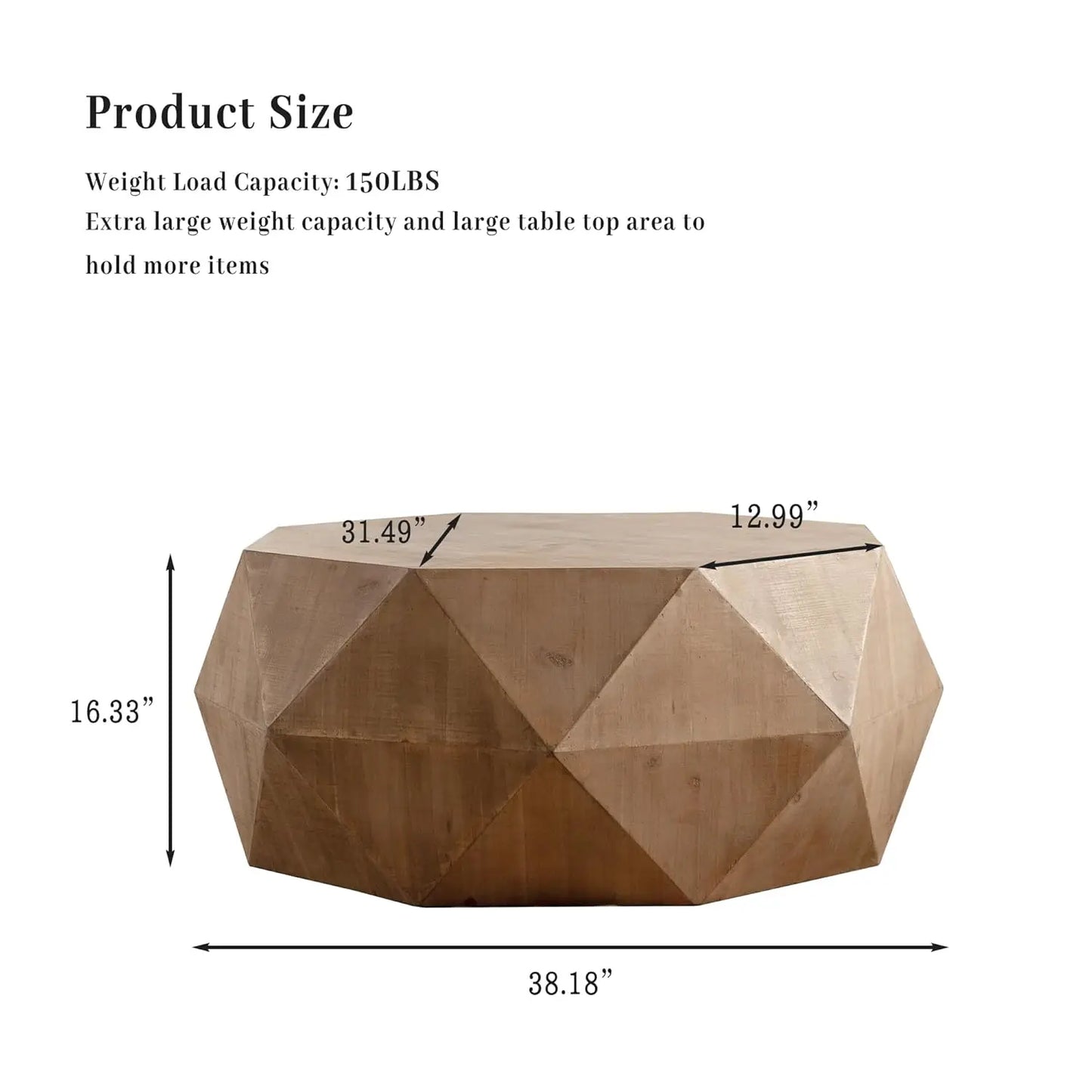 38" Modern Farmhouse Coffee Table, Drum Coffee Table for Office, Dining Room and Living Room, Nature, Customized