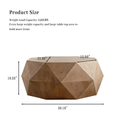 38" Modern Farmhouse Coffee Table, Drum Coffee Table for Office, Dining Room and Living Room, Nature, Customized