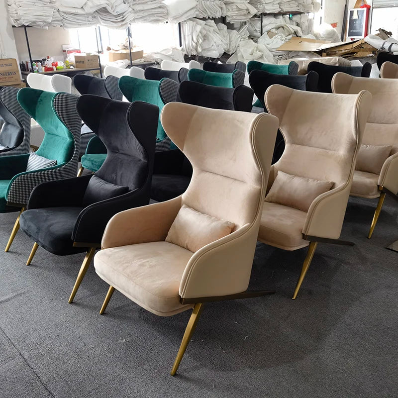 Nordic Luxury High Back Steel Chair Simple Modern Design Single Sofa for Villa Home Living Room Luxury Hotels Use
