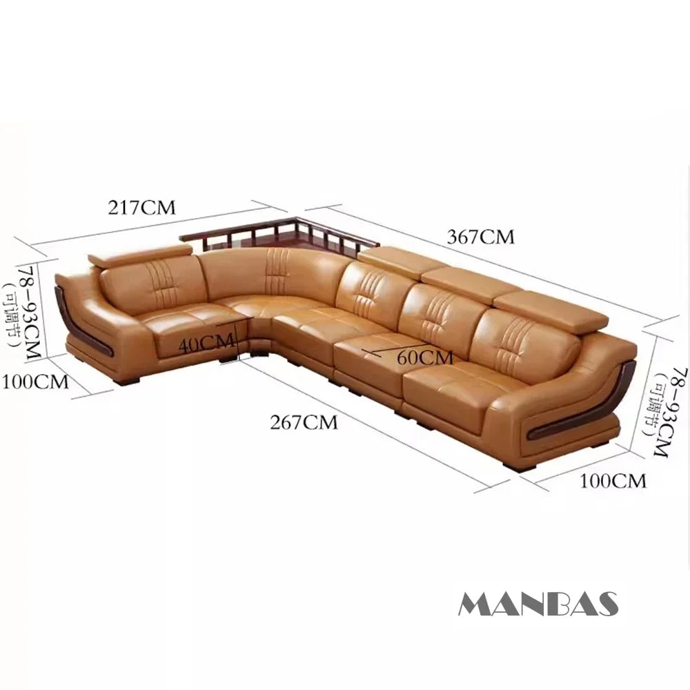 Leather Sofa Set Big Sectional Couch Living Room Sofas With Adjustable Headrest Home Furniture