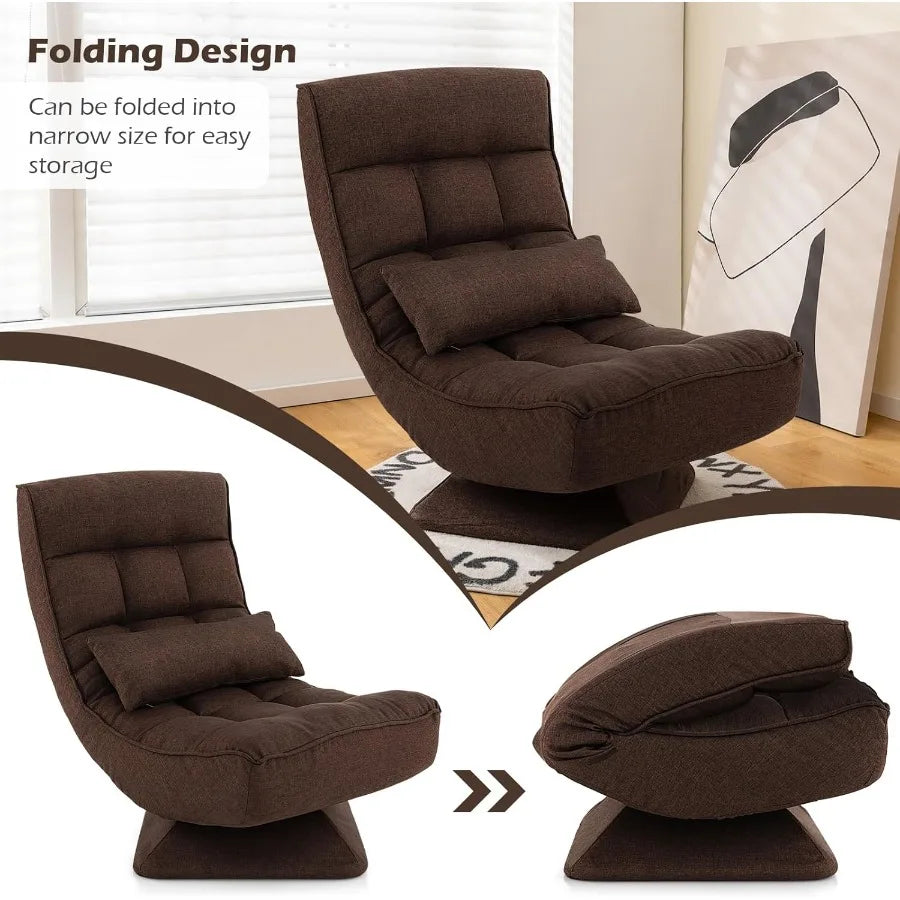 Adjustable Swivel Floor Chair with 5 Position Recline for Gaming and Meditation Steel Frame Swivel Base Massage Lumbar Pillow F