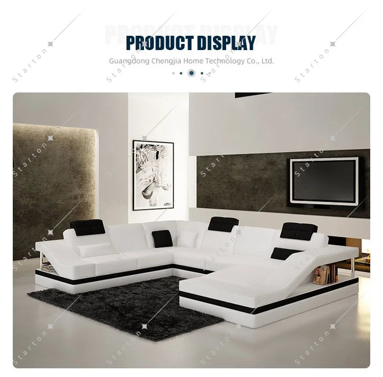 Modern Luxury Black Eco-pure Leather Italian Recliner Sofa Set Furniture Modular Sofa in Leather