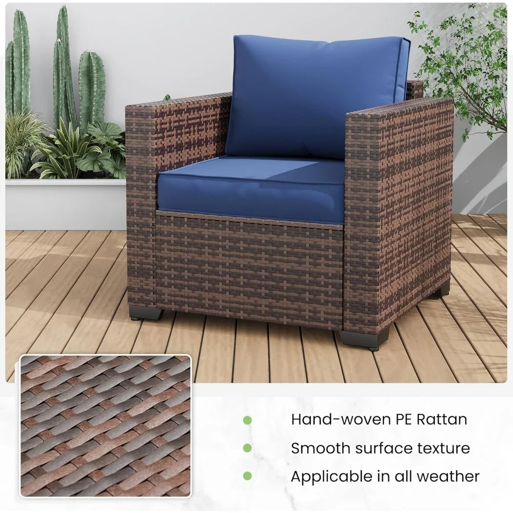 Outdoor Sofa & Patio Couch Set - High Back Waterproof Patio Furniture Single Armrest Chair with Non-Slip Cushion