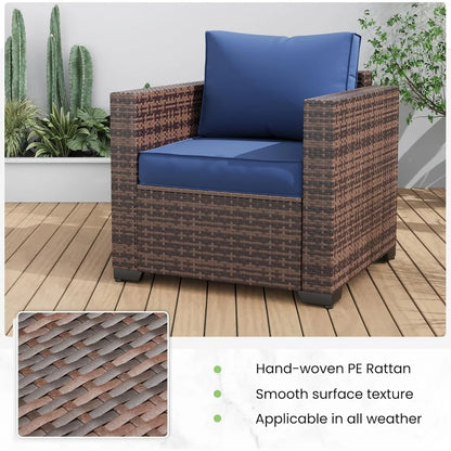 Outdoor Sofa & Patio Couch Set - High Back Waterproof Patio Furniture Single Armrest Chair with Non-Slip Cushion