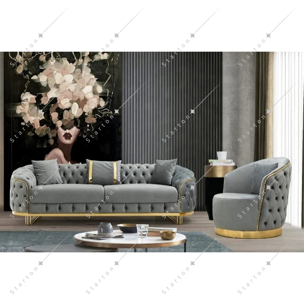 Modern Living Room Furniture Classic Apartment Interior Simple Design Fabric Sofa