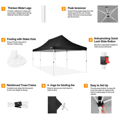 10x20 Pop up Canopy Heavy Duty Party Tent with 6 Removable Sidewalls, Waterproof Commercial Outdoor Gazebo for Wedding Events BBQ, Instant Sun Protection Shelter Multi-color Raised Roof Pavilion with 4 Sandbags Carrying Bag