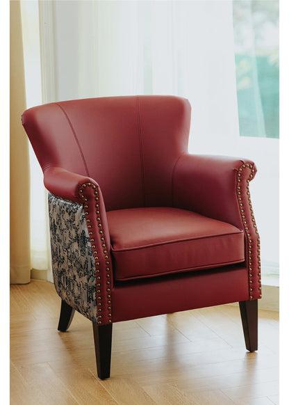 Burgundy leather leisure chair medieval single sofa American retro tiger chair living room single chair balcony
