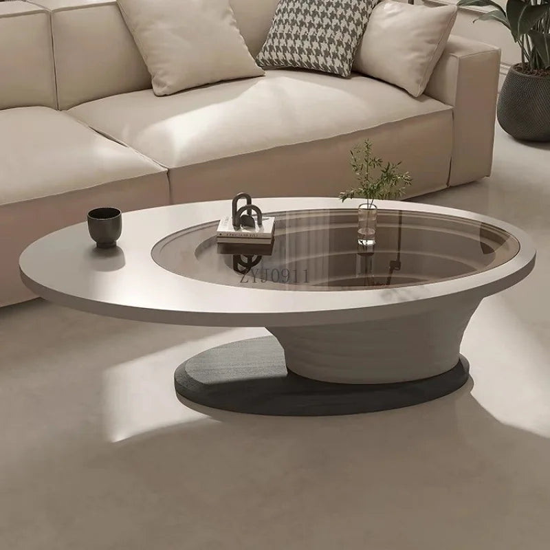 Table basse salon ménage petit appartement lumière luxe simple ovale verre nouvelle table à thé avancée