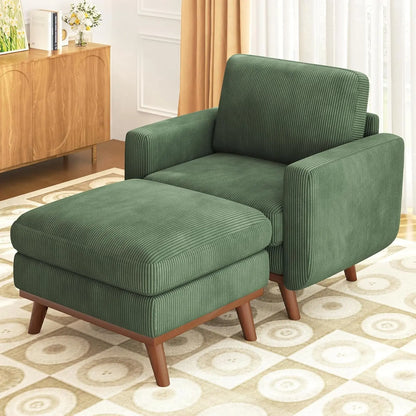 97" L-Shape Modular Sofa, 3-Seat Corduroy Couch with Movable Ottoman, Sectional Sofa for Living Room, Green, Customized