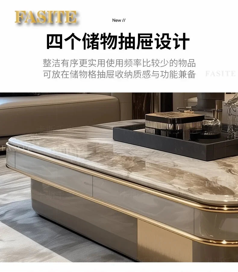 LightLuxury Coffee Table Living Room Home High-end Rectangular Luxury Stone Tea Table New High-end Villa Large Flat Coffee Table