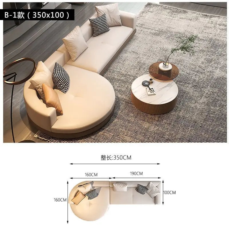 minimalist leather cloth sofa light luxury living room large flat-floor villa designer arc special-shaped sofa color matching
