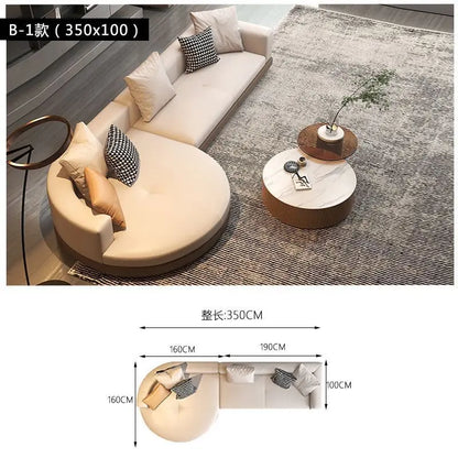 minimalist leather cloth sofa light luxury living room large flat-floor villa designer arc special-shaped sofa color matching