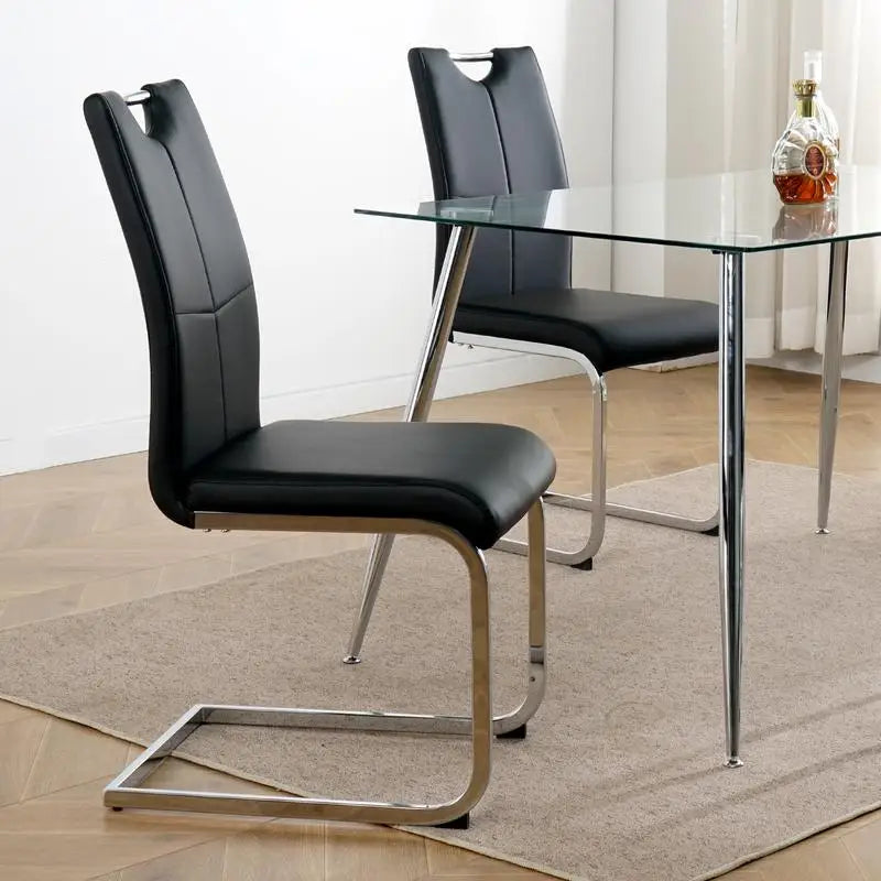 Set of 2 Chrome Metal Finish Side Chairs, Gray-Taupe Faux Leather Upholstery, Casual Dining Furniture