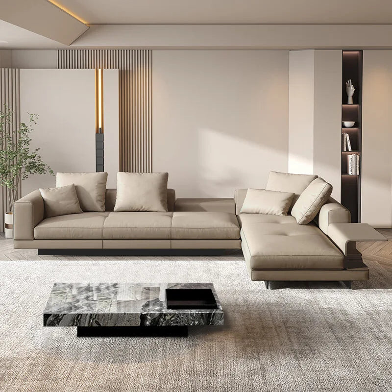 Sofa Minimalist Leather Sofa Living Room Modern Small Apartment Connery Straight Row Leather