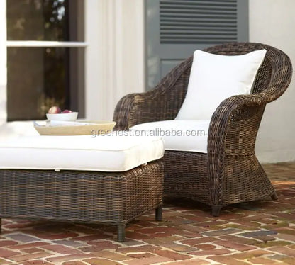 Garden Cheap Outdoor Ottoman Round Wicker Footstool