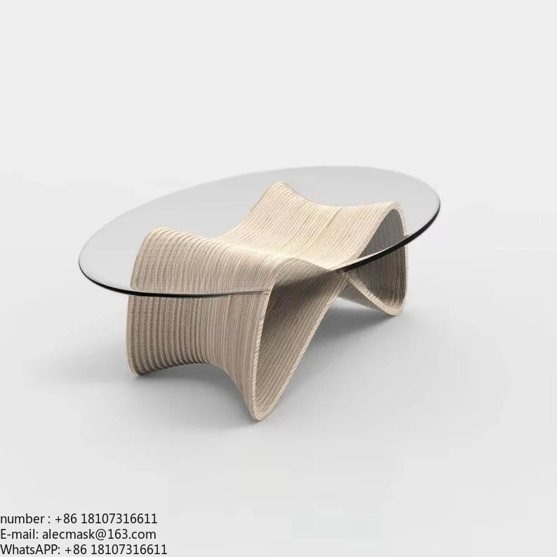 Contemporary Coffee Table, 42.5 x 28.5 x 16.1 with Tempered Glass, Natural Wood Finish for Living Room