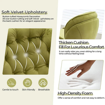 Velvet Swivel Armchair Set with Ottoman for Living Room - Modern Tufted Accent Chairs with 360° Swivel & Footrest - Comfy Chais