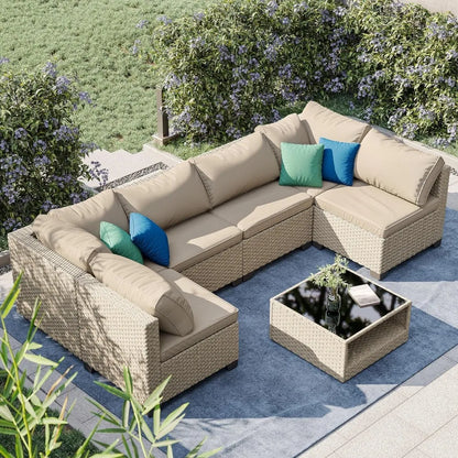 Aluminum Outdoor Sofa,4 Seats Modern Patio Furniture Set,Sectional Sofa Conversation Set with Coffee Table