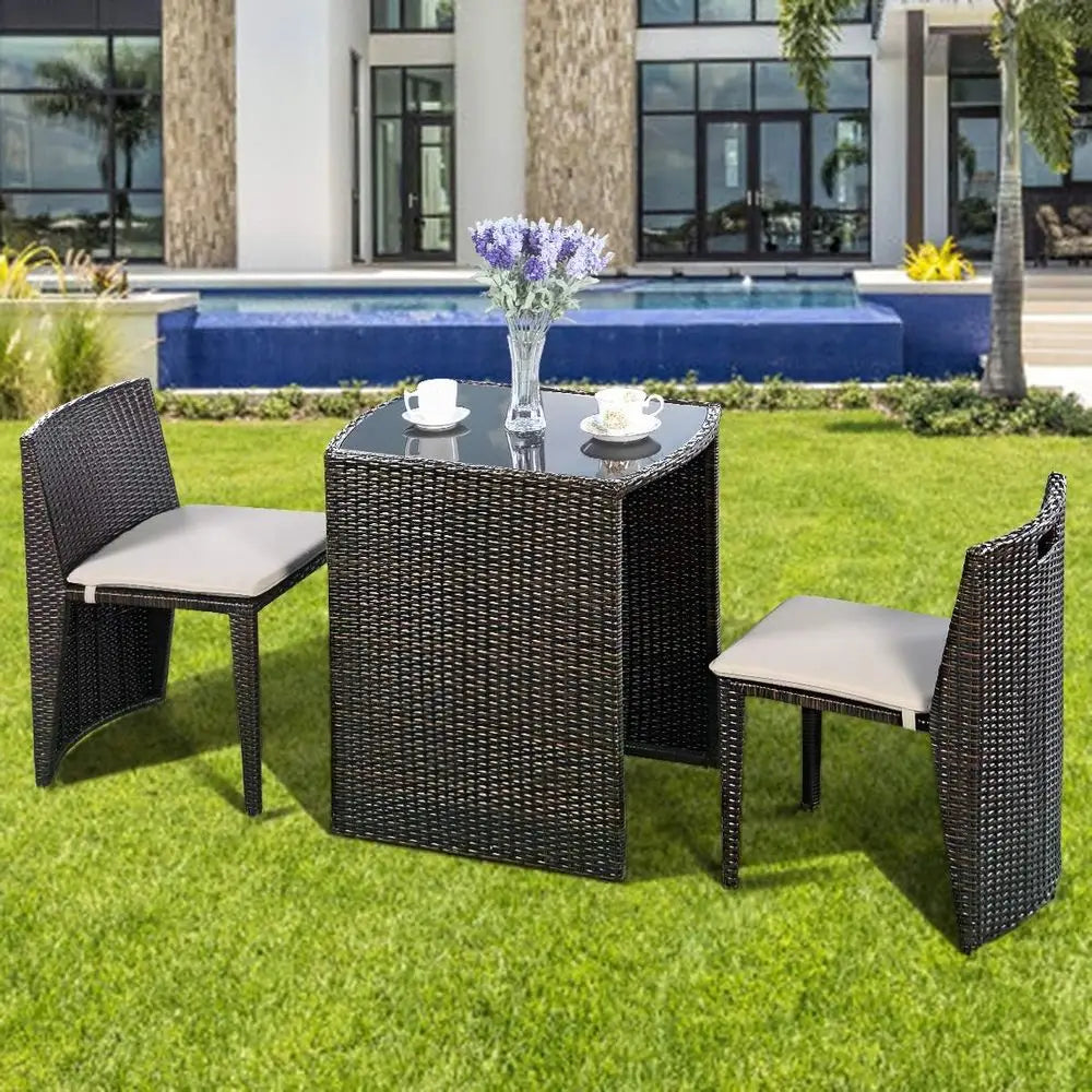 Cushioned Outdoor Wicker Patio Set Garden Sofa Seat No Assembly