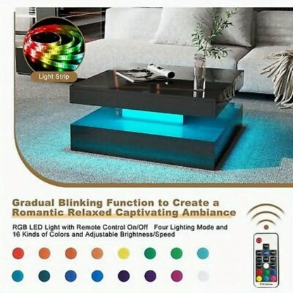 LED Coffee Table with Lights Center Cocktail Table Living Room High Gloss