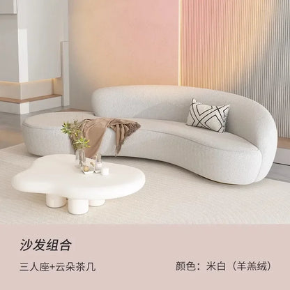 Cream wind light luxury beauty salon living room small apartment creative curved clothing store rest area reception sofa Interne