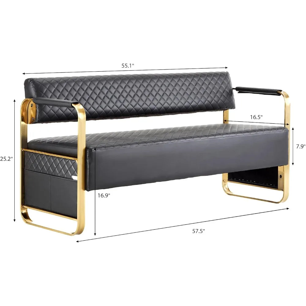 OmySalon Waiting Room Chairs with Arms, 57.5’’ Office Guest Chair upholstered Bench Seating, Reception Furniture for Beauty Salo