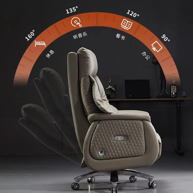Bedroom Armchair 7-Point Vibrating Leather Office Chair With Wheels Solid Wood Frame Electric Footrest Furniture Gamer Computer