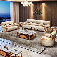 XMH new Chinese ebony leather sofa modern living room luxury villa first layer cowhide new combination sofa