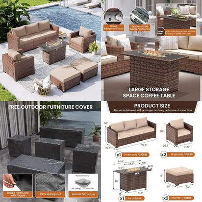 6-piece outdoor conversation sectional with 44