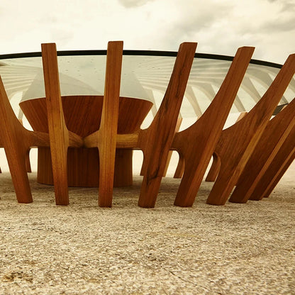 Table à thé ronde minimaliste italienne en bois massif Table à thé en verre de Style silencieux minimaliste Post-moderne