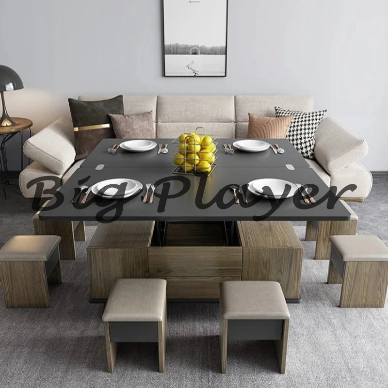 Creative Folding Dining Table Dual-Use Small Apartment Simple Unique Living Room Retractable Lifting Coffee Table Furniture