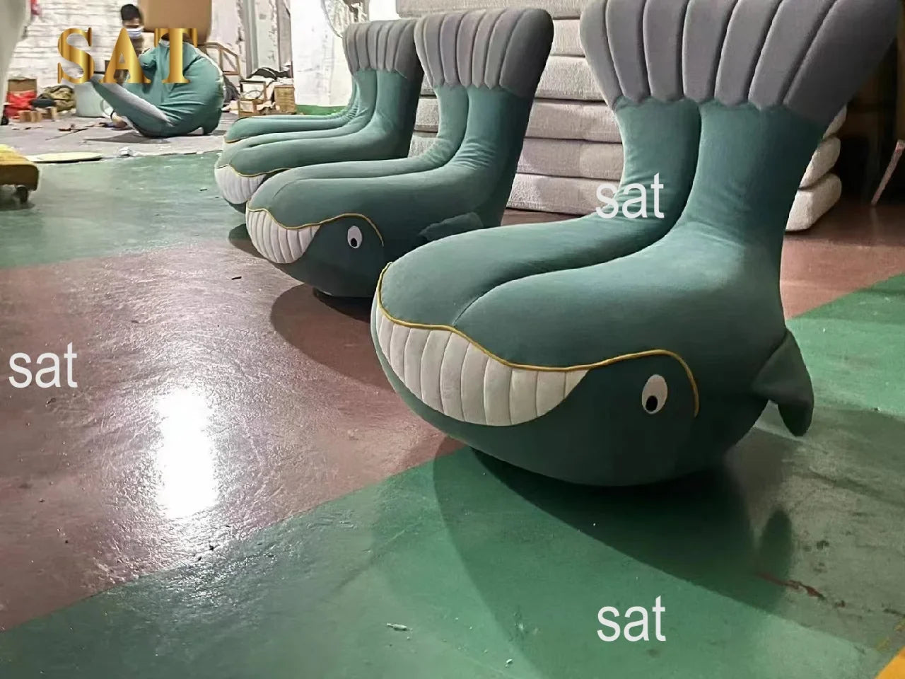 #Shark Model Living Room Sofa Chair Fabric Upholstered Velvet Children's Swivel Lounge Chair