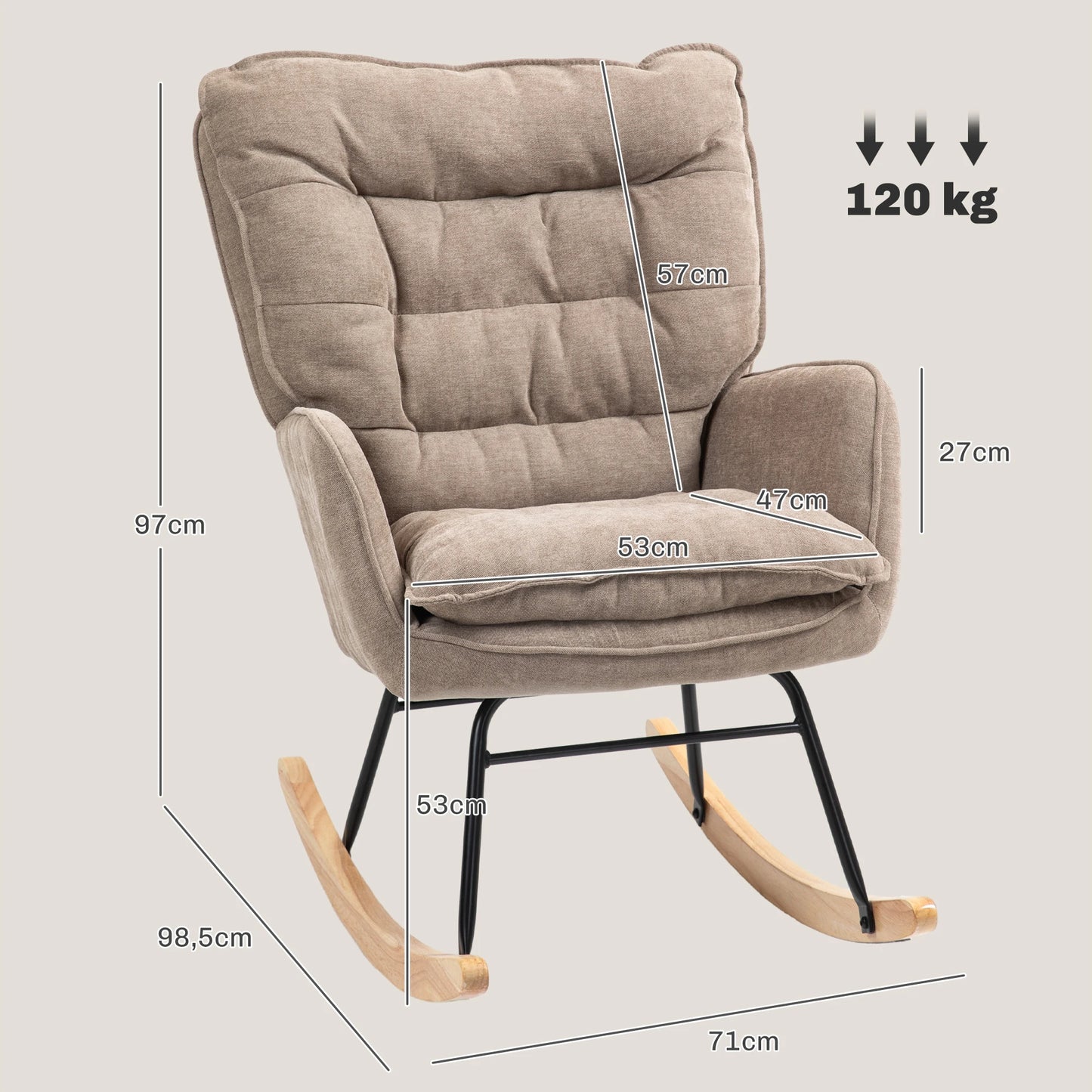 Brown Chenille-Look Rocking Chair (120kg Cap, Armrests, Living/Bedroom)