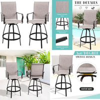 All-Weather Metal Textile High Swivel Bar Stools, 2-Piece Patio Swivel Chairs, Outdoor Bistro Set for Backyard