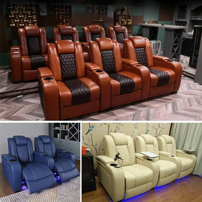 Multifunctional Electric Recliner Home Theater Living Room Sofa Genuine Leather Couch Nordic Cinema Modern Relax Massage Chair