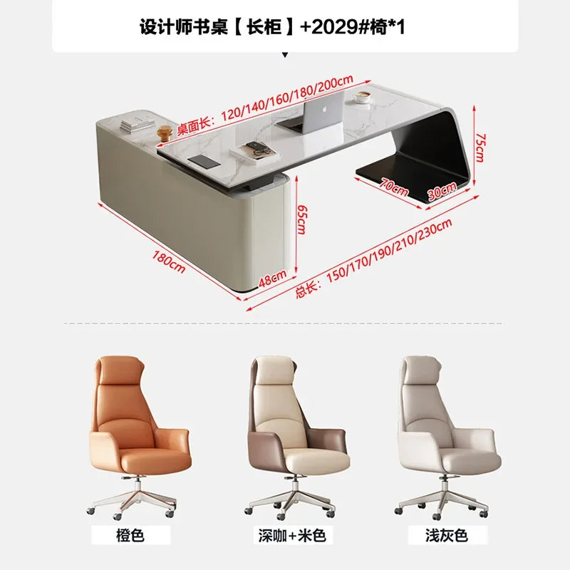 High end light luxury stone table, high-end office desk and chair combination, home L-shaped computer, high-end medical beauty