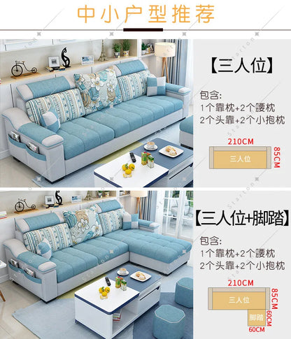 Room Fabric Sofa Modern Minimalist Home Corner Sofa Furniture Combination Nordic Solid Frame Fabric Sofa