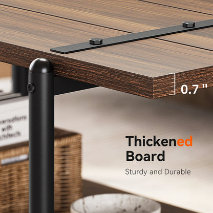 2-Tier Wood Coffee Table, Farmhouse Coffee Table with Storage Shelf- Rustic Metal Rectangle Center Living Room Coffee Table