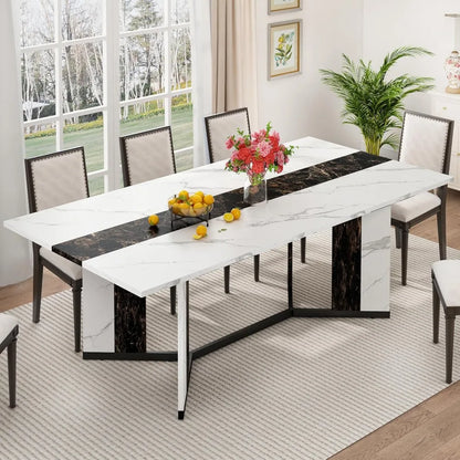 71 inch Dining Table for 4 5 6 | Modern Rectangular Kitchen Table W/Waterproof Wood Tabletop,Farmhouse Long Dining R