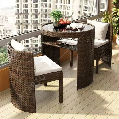 Save Space Balcony Rattan Furniture 3pcs Garden Wicker Lounge Sofa Set Outdoor Table and Chairs Patio Set