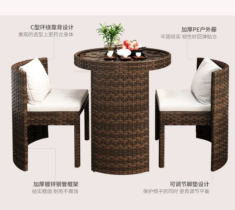 Rattan Garden Furniture Sets Balcony Home Table Chairs Storage Leisure Table and Chair Three-piece Set Outdoor Patio Combination