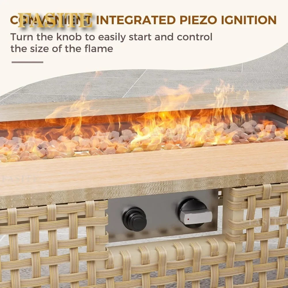 9-Piece Patio Furniture Set with 47" Fire Pit Table, Propane Fire Pit & Storage Box with Water Resistant Cushions Economically