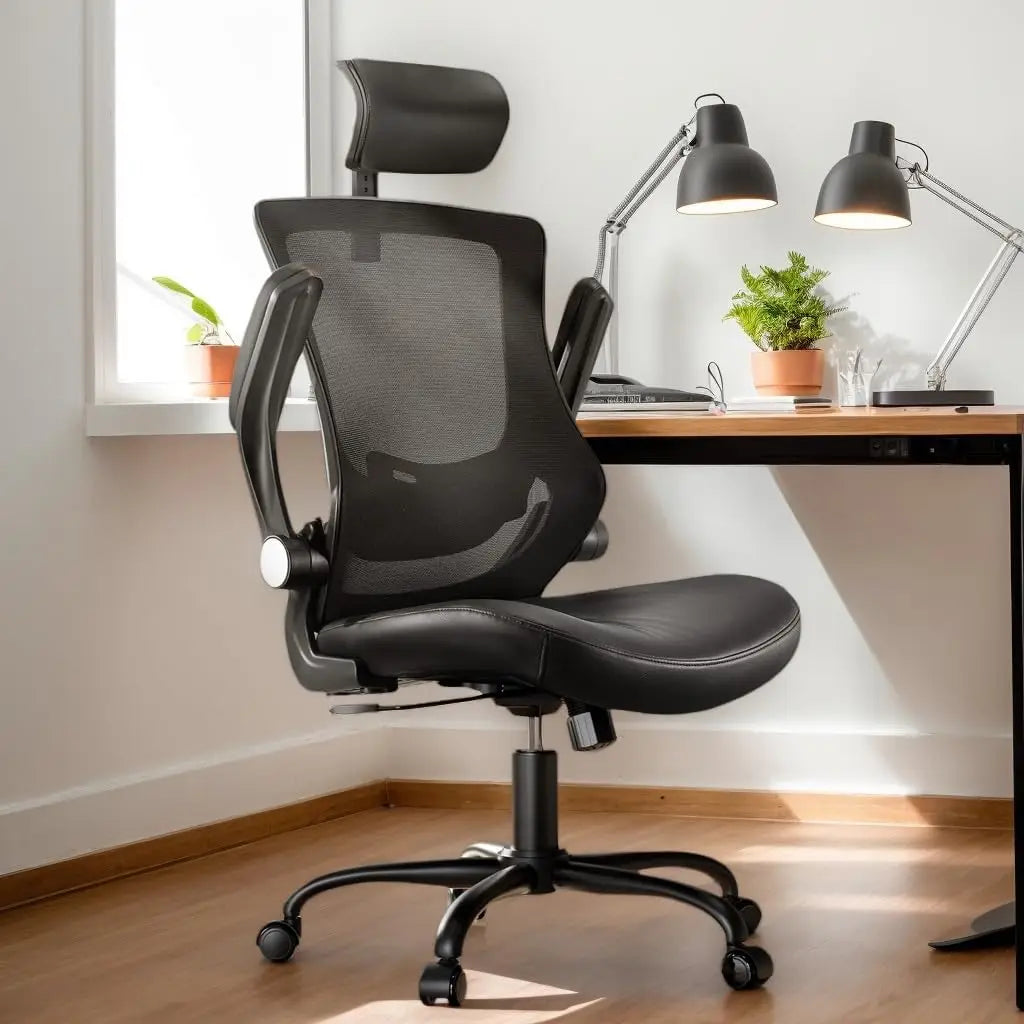 Ergonomic Office Chair with Mesh Back, Adjustable Lumbar Support & Flip-up Armrests – Bright Black